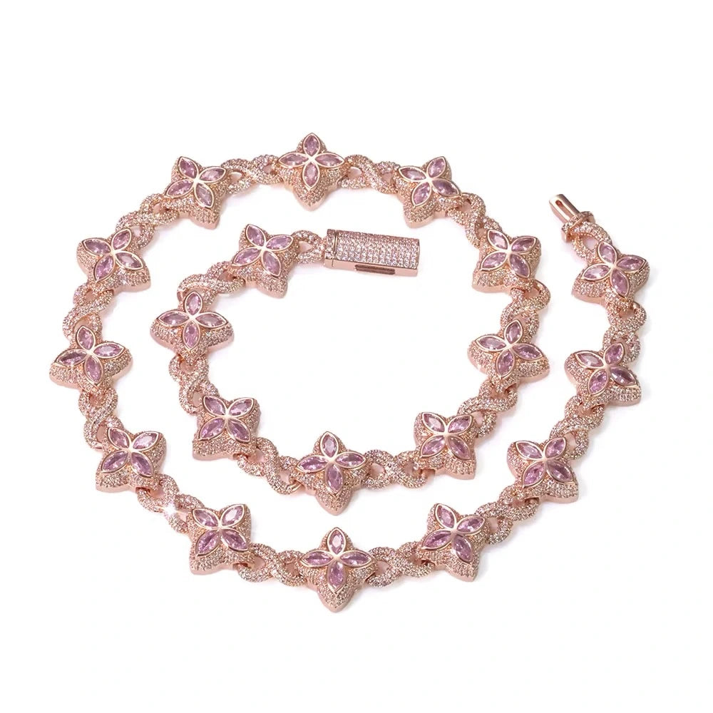 ROSE GOLD CLOVER CHAIN - ICED OUT