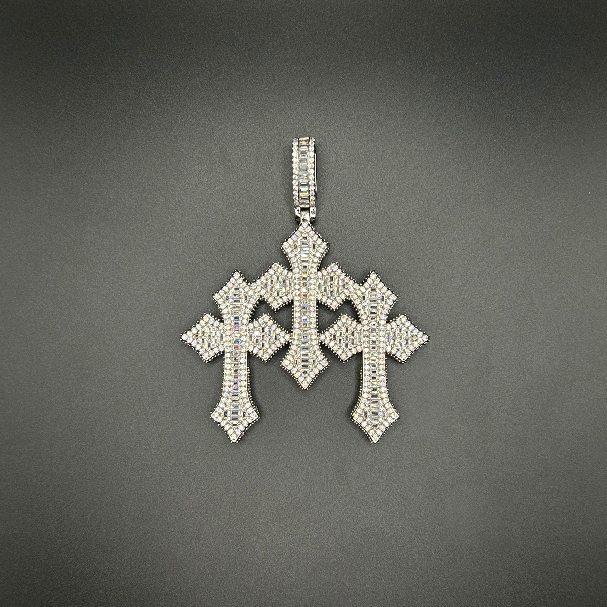 TRIPLE CROSS PENDANT - ICED OUT