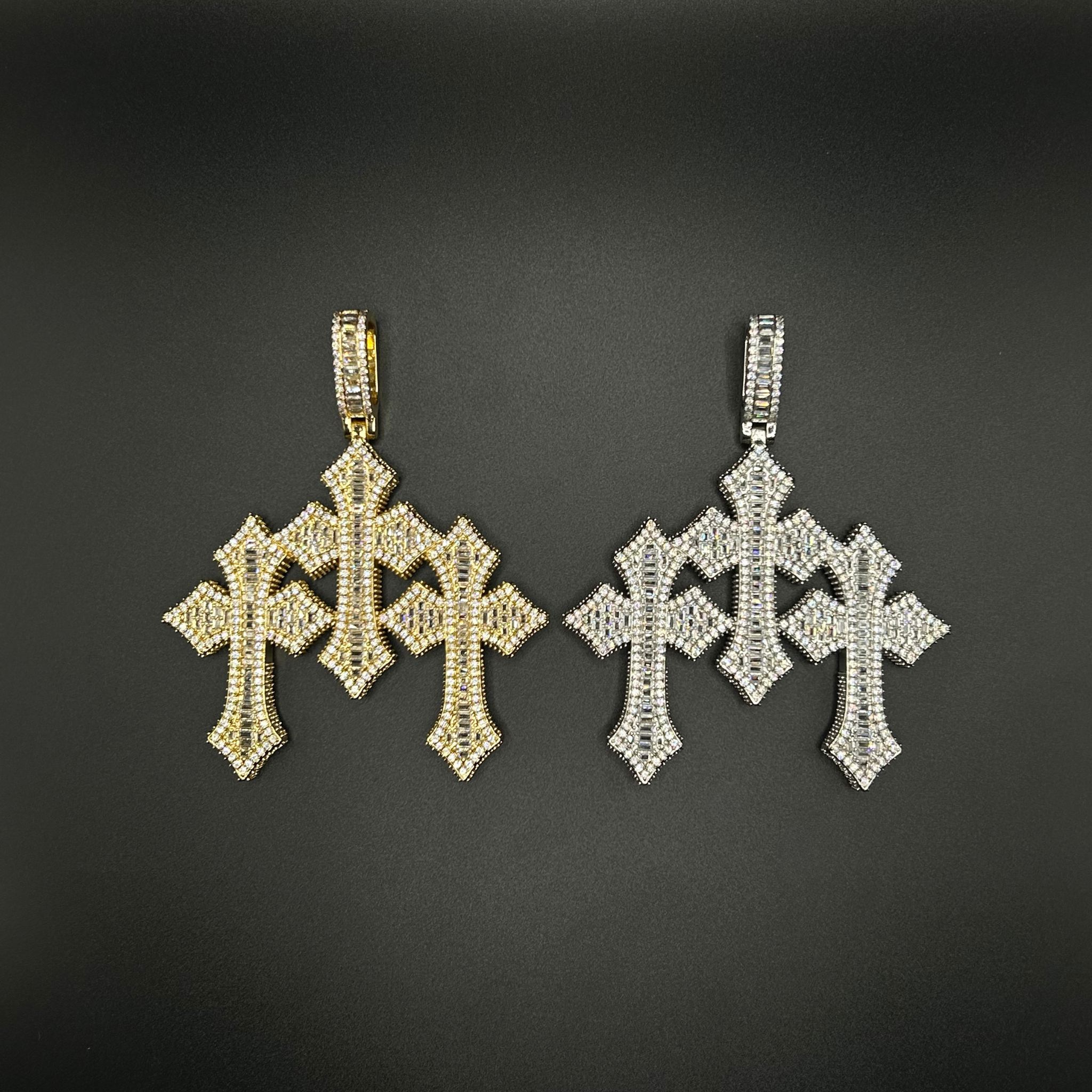 TRIPLE CROSS PENDANT - ICED OUT