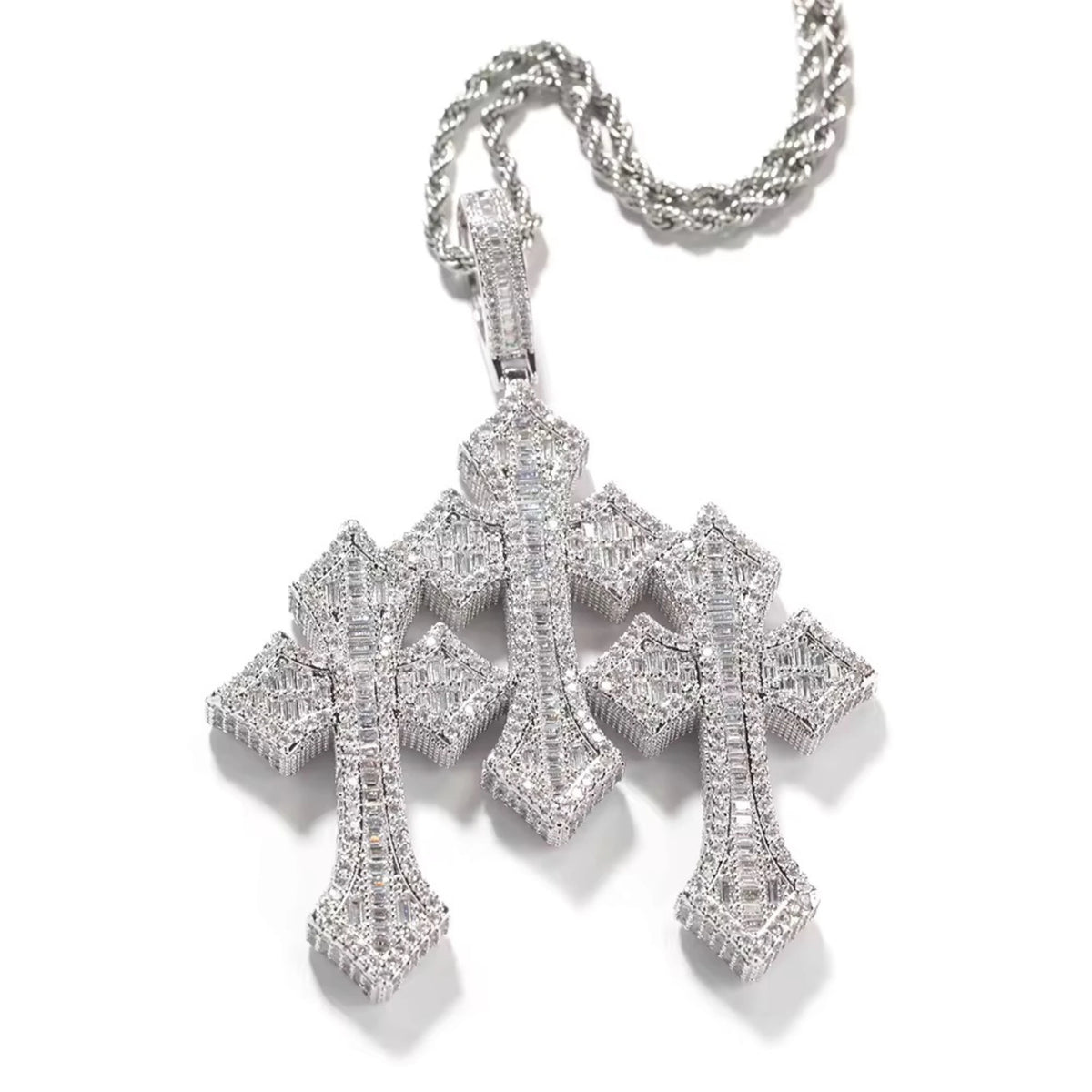 TRIPLE CROSS PENDANT - ICED OUT