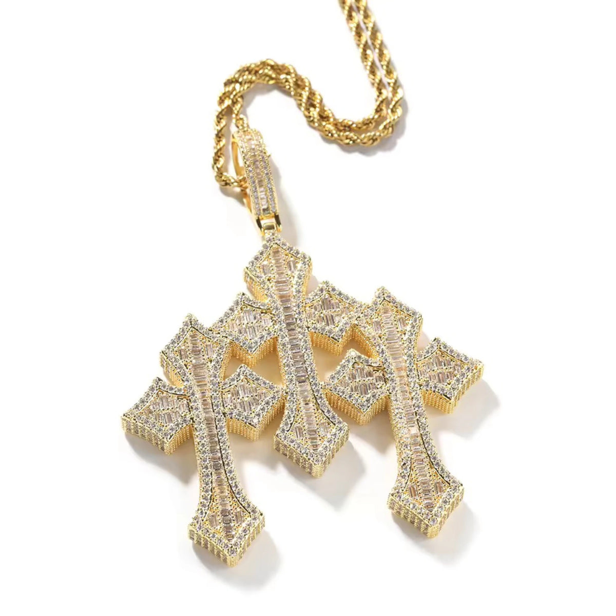 TRIPLE CROSS PENDANT - ICED OUT