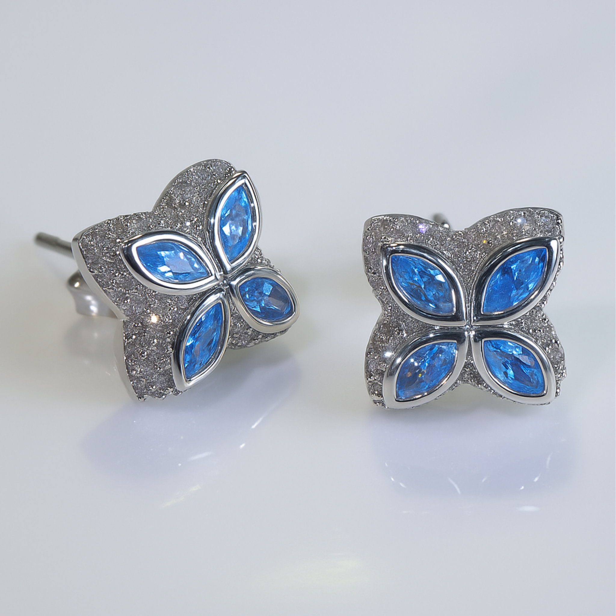 AQUA CLOVER EARRINGS - ICED OUT