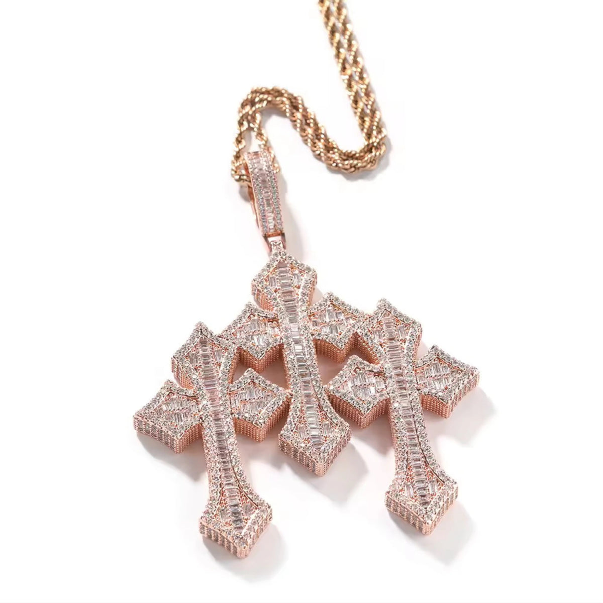 TRIPLE CROSS PENDANT - ICED OUT