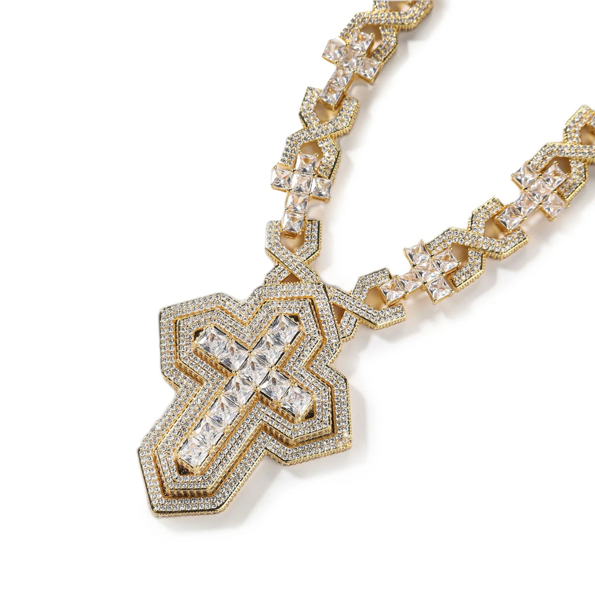 PENDANT + NECKLACE CROSS STYLE - ICED OUT