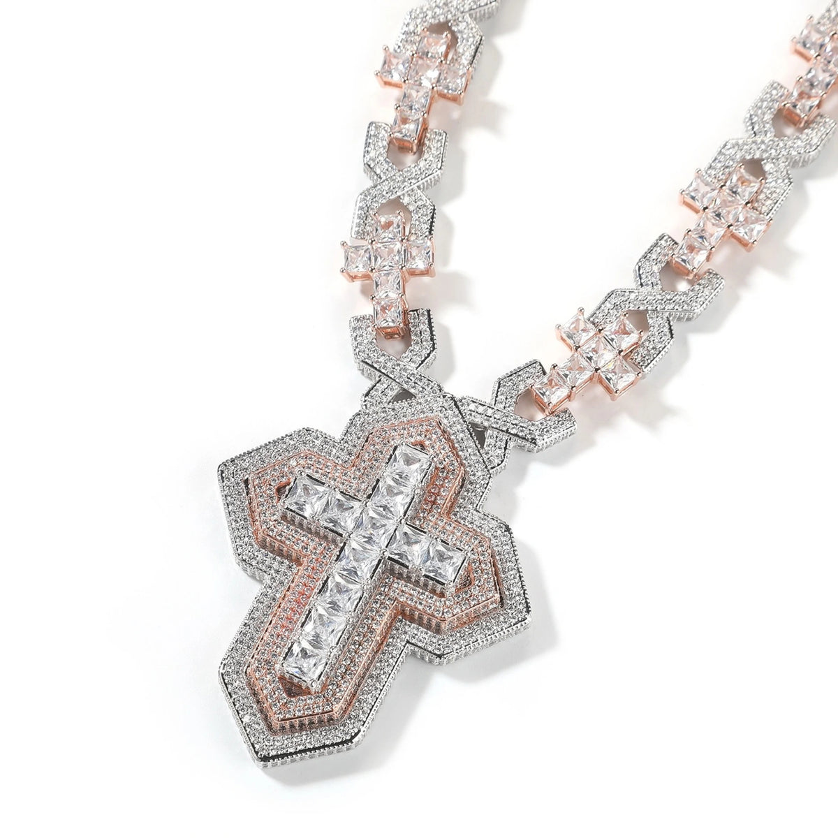 PENDANT + NECKLACE CROSS STYLE - ICED OUT